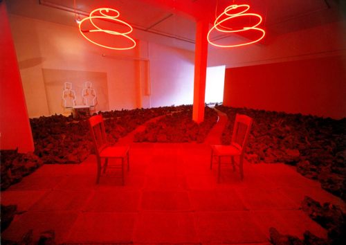 installation view in red light